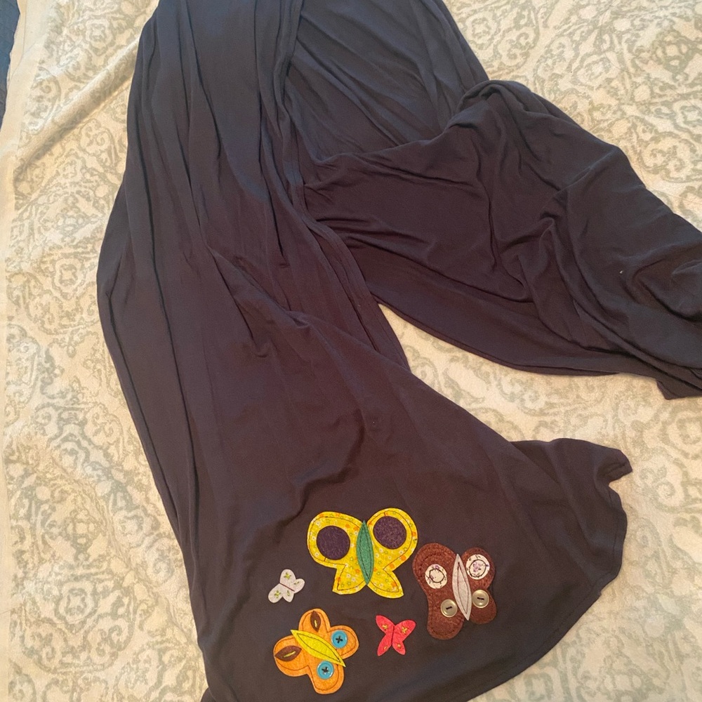 Blue Scarf with Colorful Butterfly Embellishments